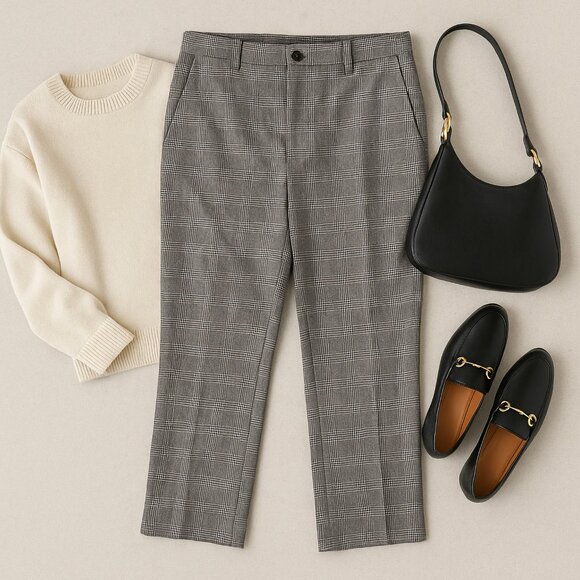 LL Bean Glen Plaid Flannel Trousers Preppy Old Money Classic Gray Pant 14P - Picture 2 of 11